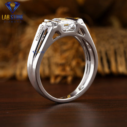 1.56 TDW Emerald & Round Diamond Men’s Engagement Ring