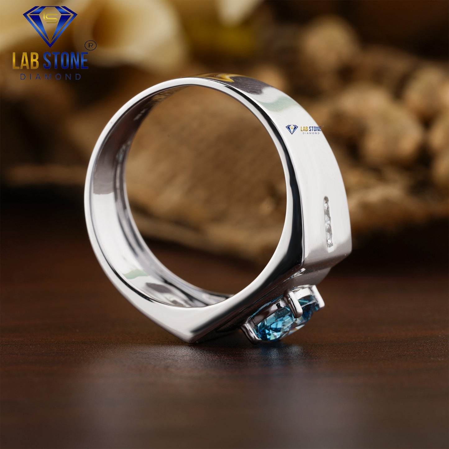 1.09 TDW Blue Round & Round Cut Daimond Men’s Engagement Ring