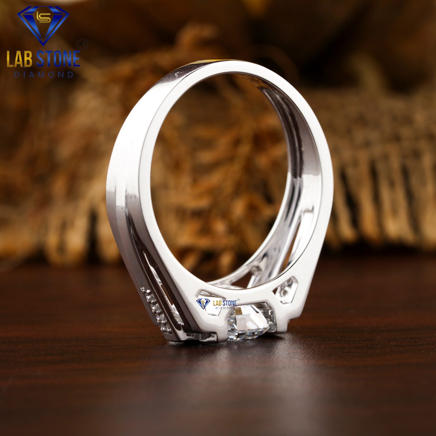 1.56 TDW Emerald & Round Diamond Men’s Engagement Ring