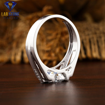 1.56 TDW Emerald & Round Diamond Men’s Engagement Ring