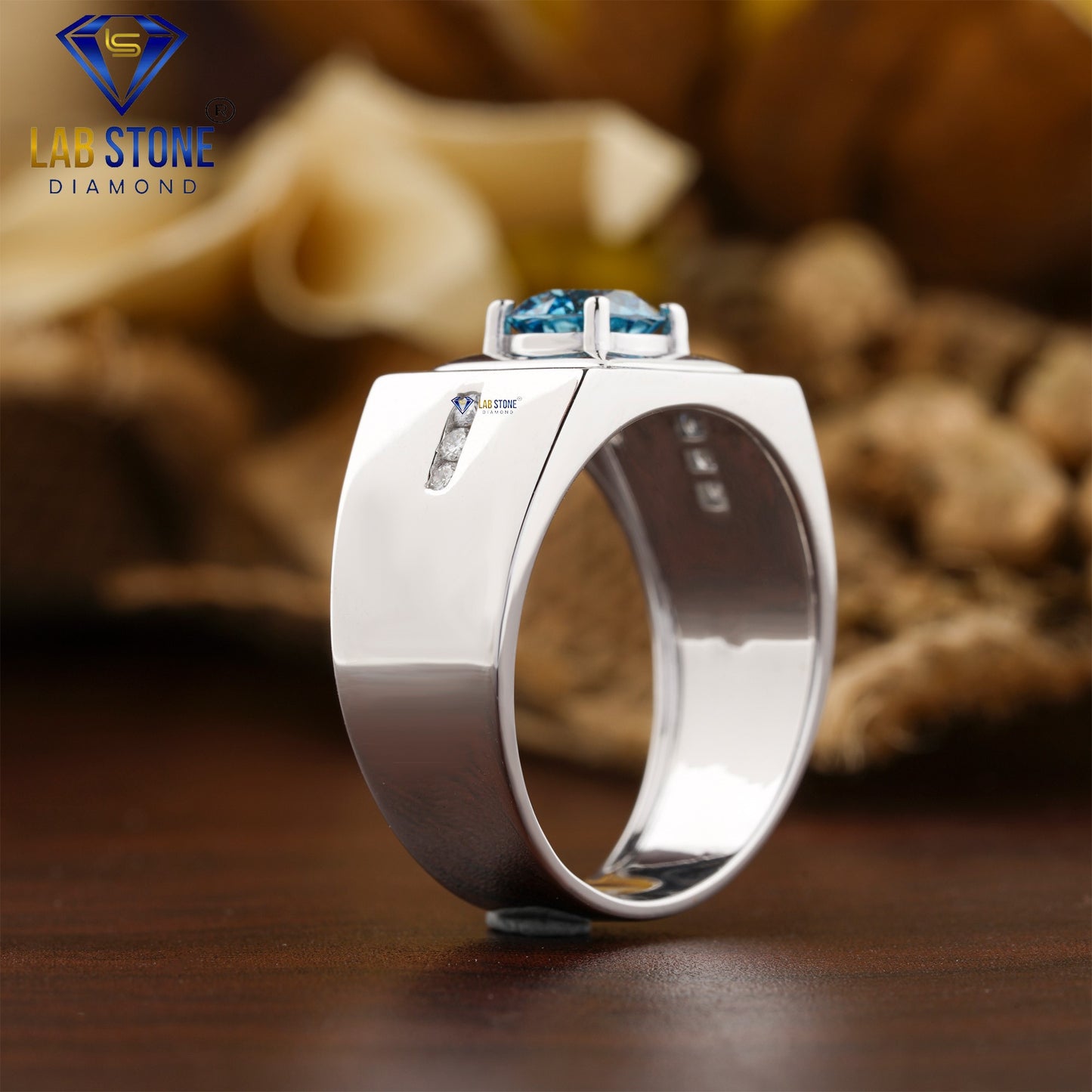 1.09 TDW Blue Round & Round Cut Daimond Men’s Engagement Ring