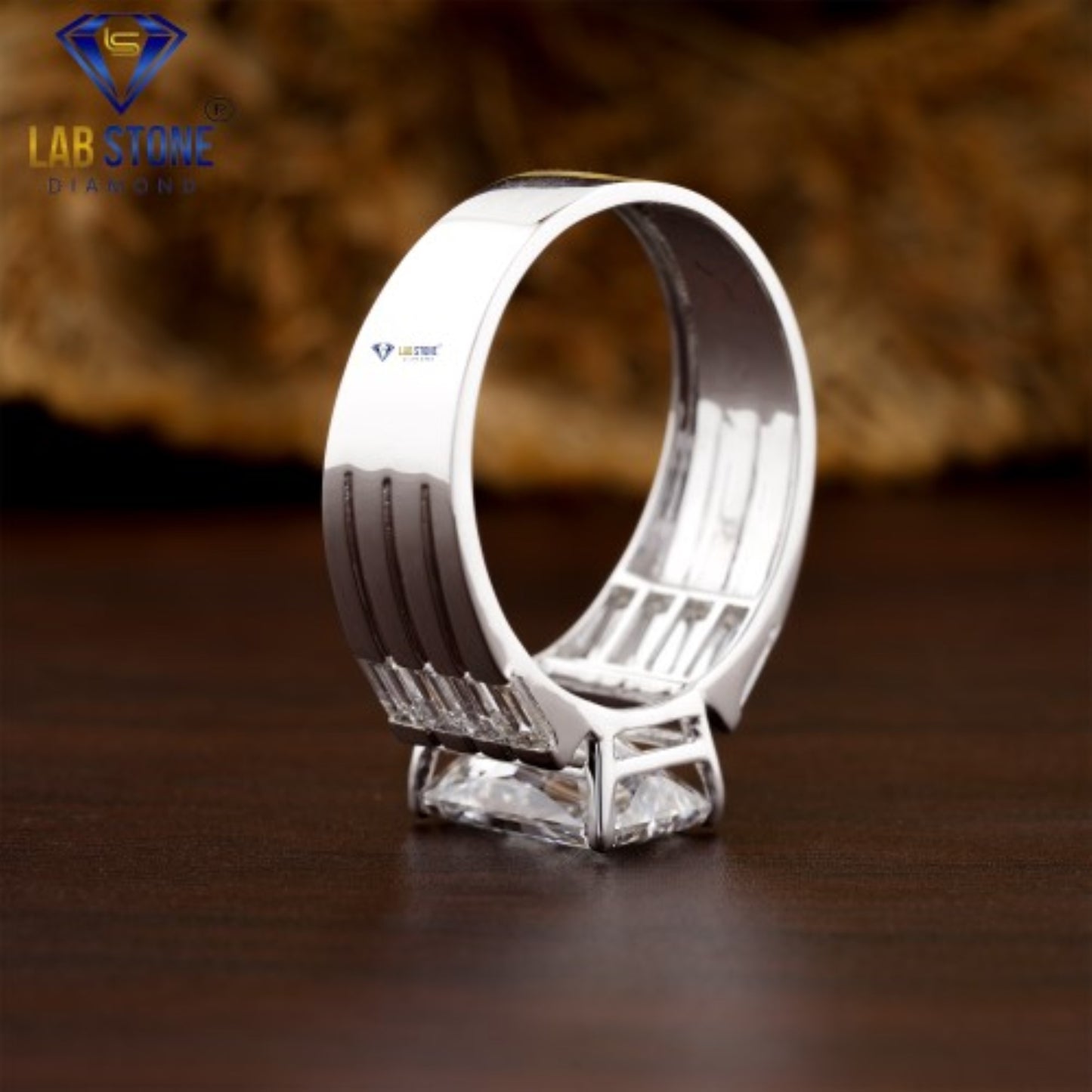 4.22 TDW Radiant & Baguette Cut  Diamond Men’s Engagement Ring