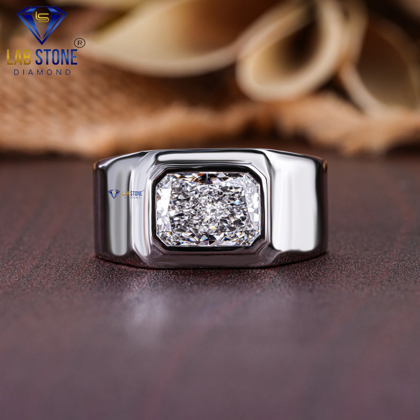 3.01 TDW Radiant Cut Diamond Men's Solitaire Ring