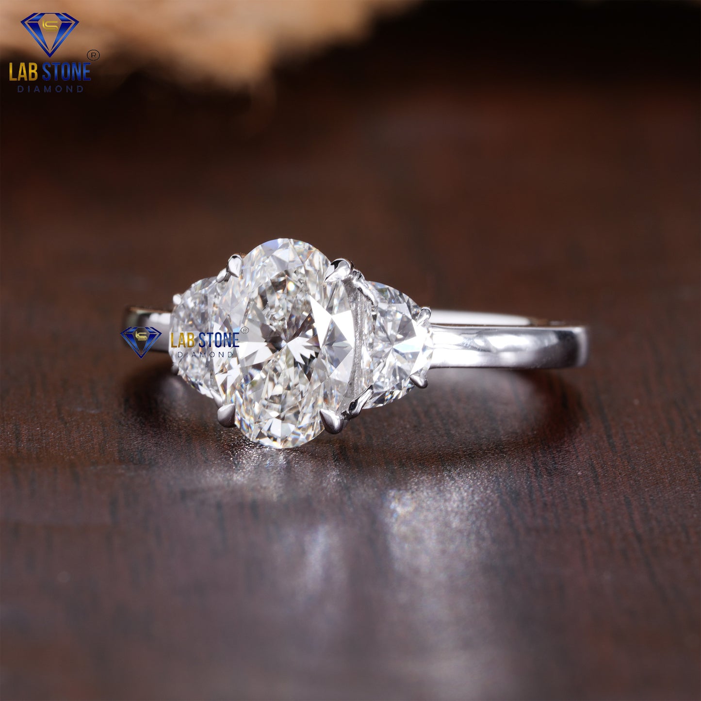 1.81 TDW Oval & Half Moon Cut Women’s Three Stone Diamond Ring