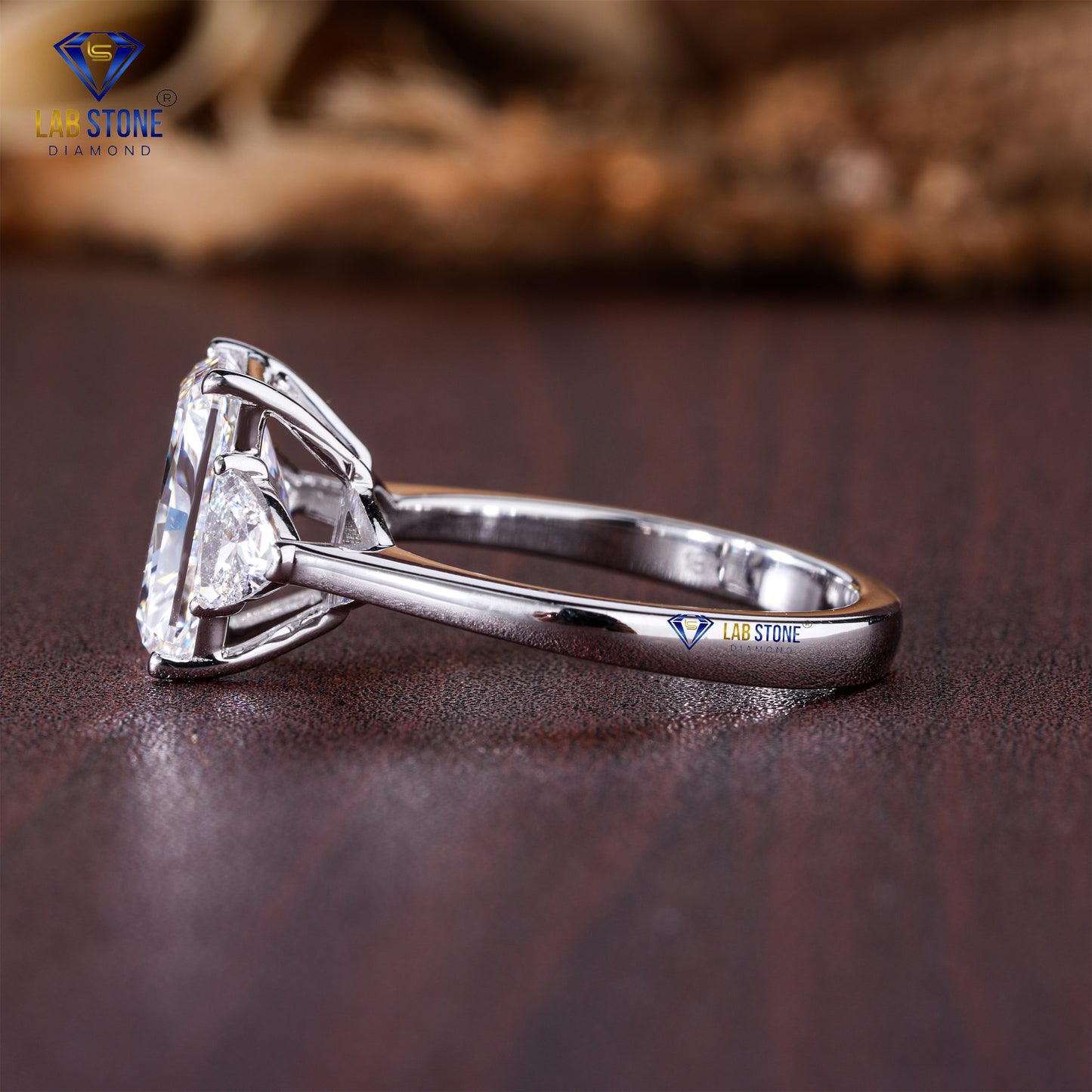 3.30 TDW Radiant & Trillion Diamond Three-Stone Ring