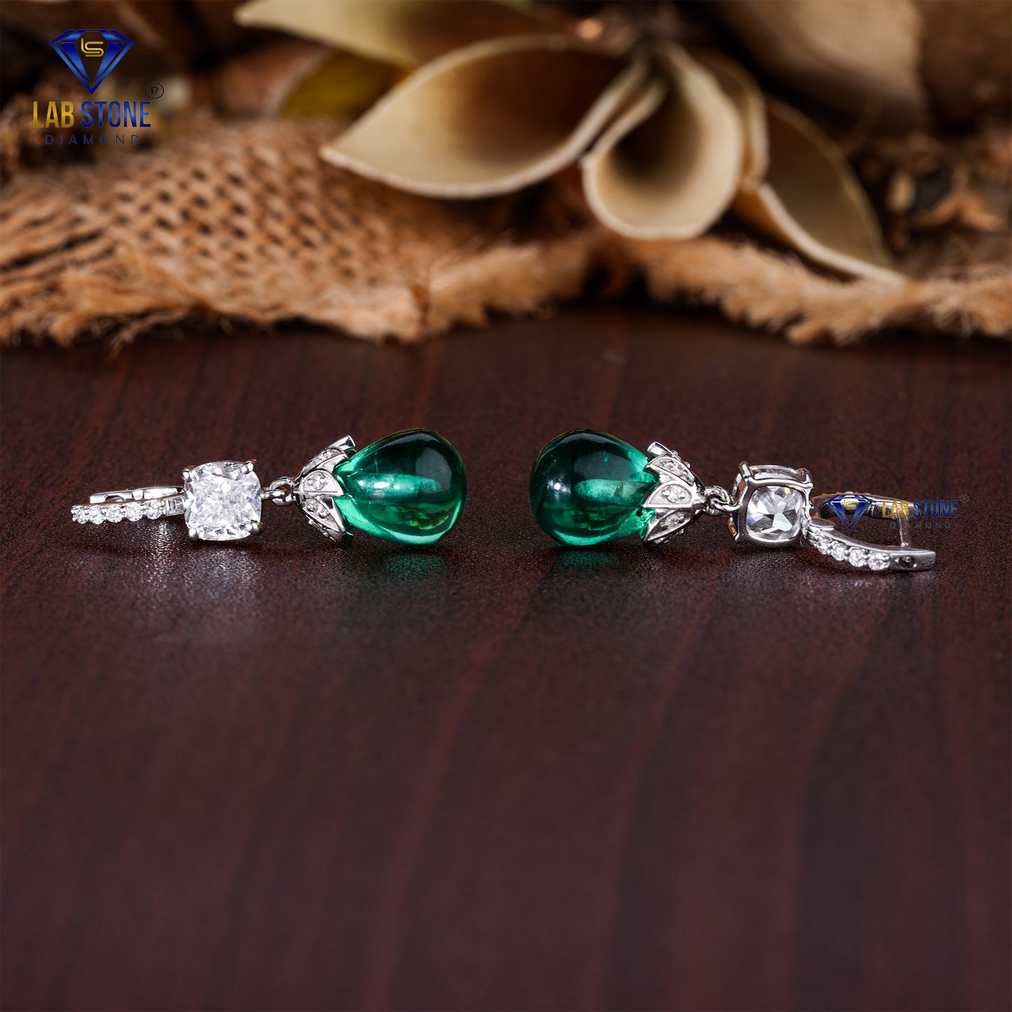 1.31 TDW Cushion, Green Pearl & Round Cut Diamond Drop & Dangle Earrings