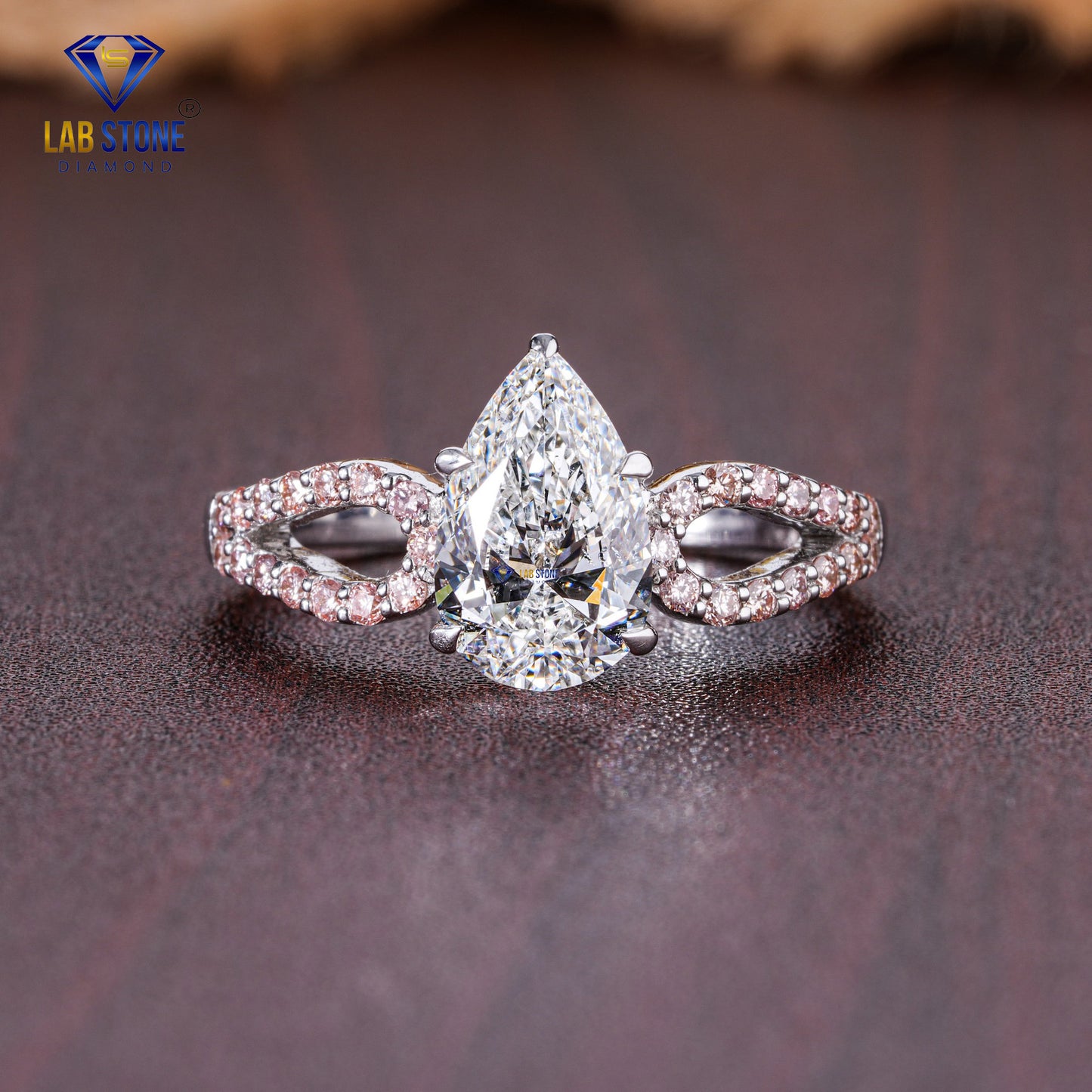 1.77 TDW Pear & Pink Round Cut Diamond Women's Engagement Ring