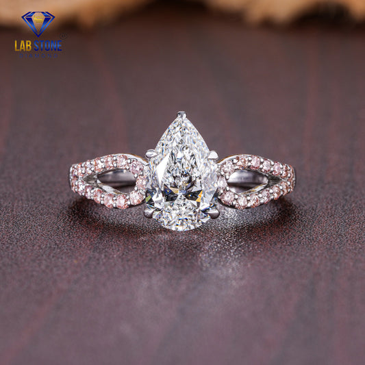 1.77 TDW Pear & Pink Round Cut Diamond Women's Engagement Ring