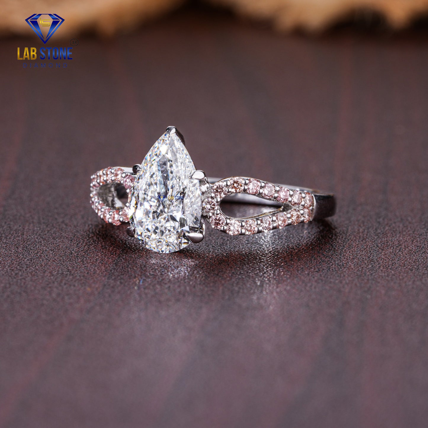 1.77 TDW Pear & Pink Round Cut Diamond Women's Engagement Ring
