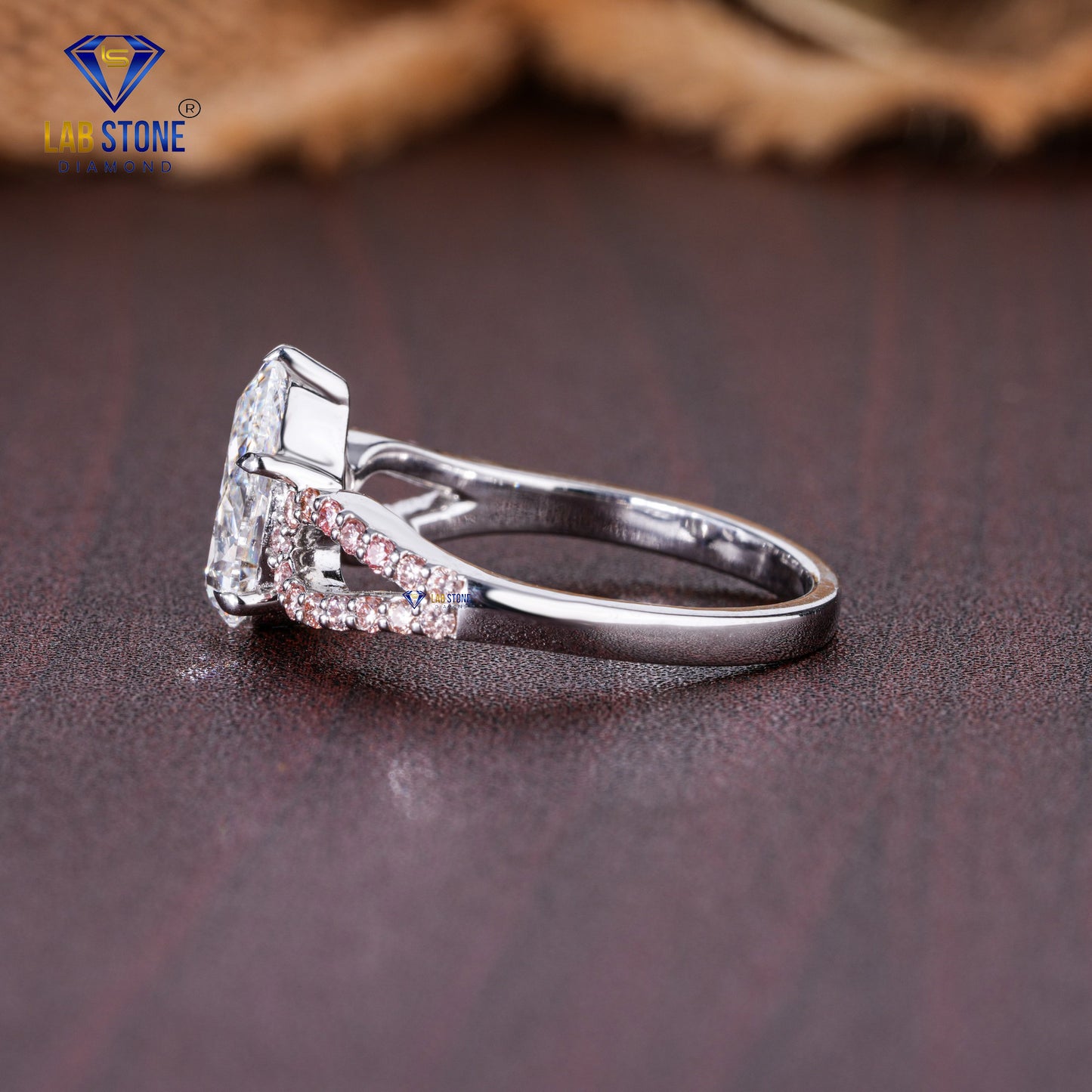 1.77 TDW Pear & Pink Round Cut Diamond Women's Engagement Ring