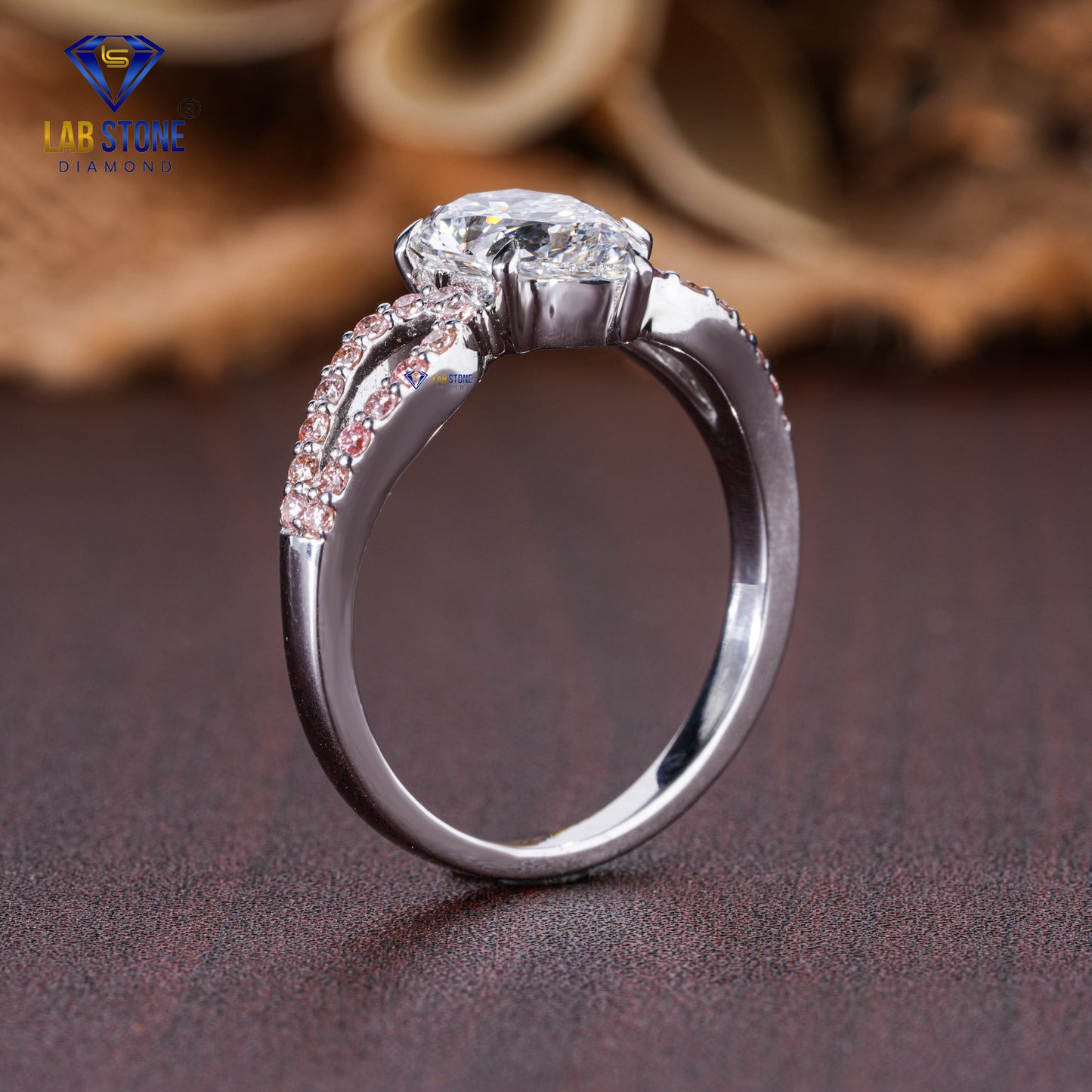 1.77 TDW Pear & Pink Round Cut Diamond Women's Engagement Ring