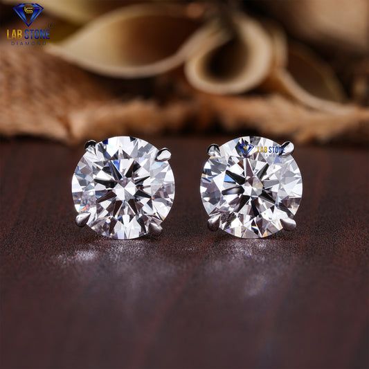8.02 TDW Round Cut Diamond Stud Earrings