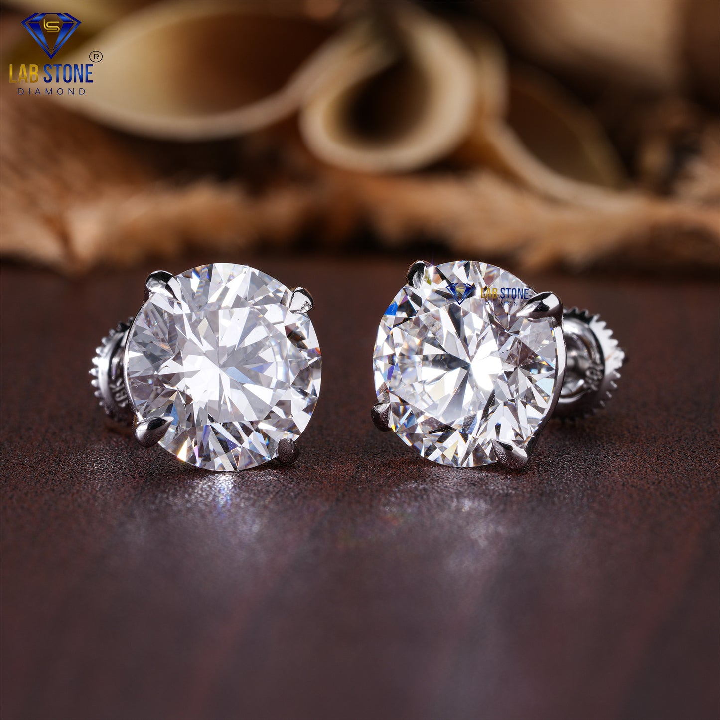 8.02 TDW Round Cut Diamond Stud Earrings