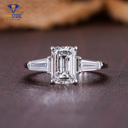 1.97 TDW Emerald & T. Baguette Cut Diamond Women's Three Stone Ring