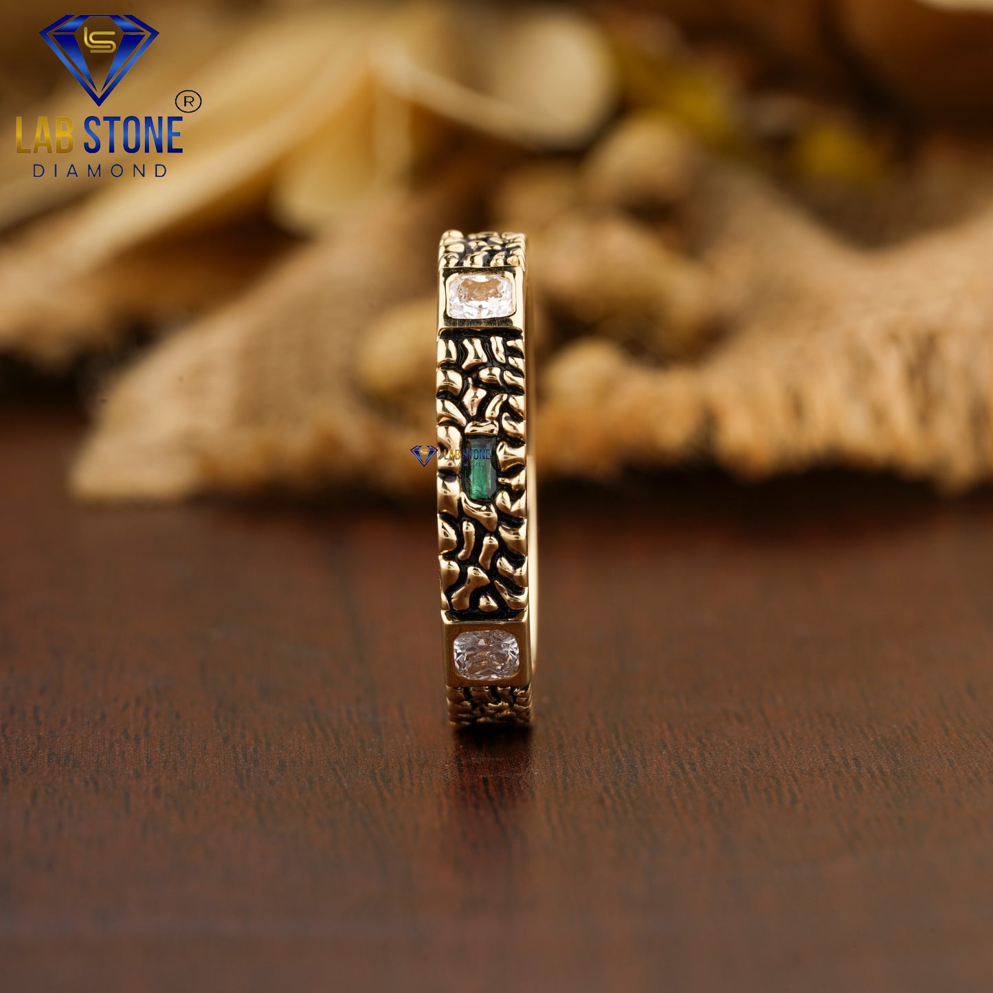 0.756 TDW Fancy Green Baguette & Cushion Cut Women’s Gemstone & Diamond Band