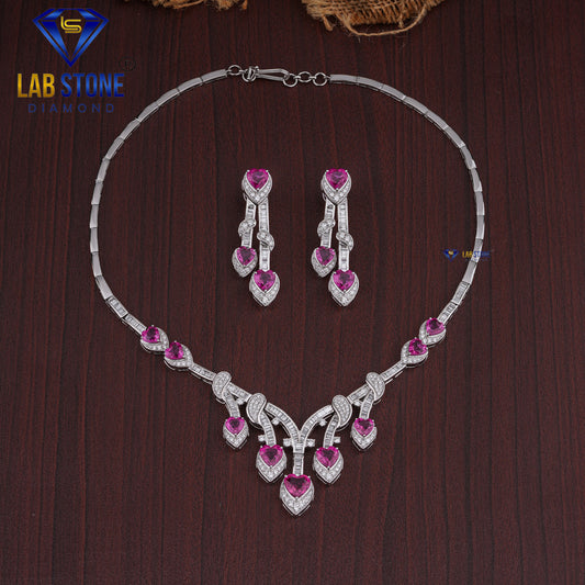 22.10 TDW Baguette & Round Cut Diamond Amethyst Gemstone Charm Necklace Set