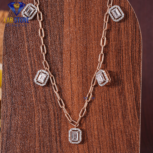 0.92 TDW Emerald & Round Cut Diamond Charm Necklace