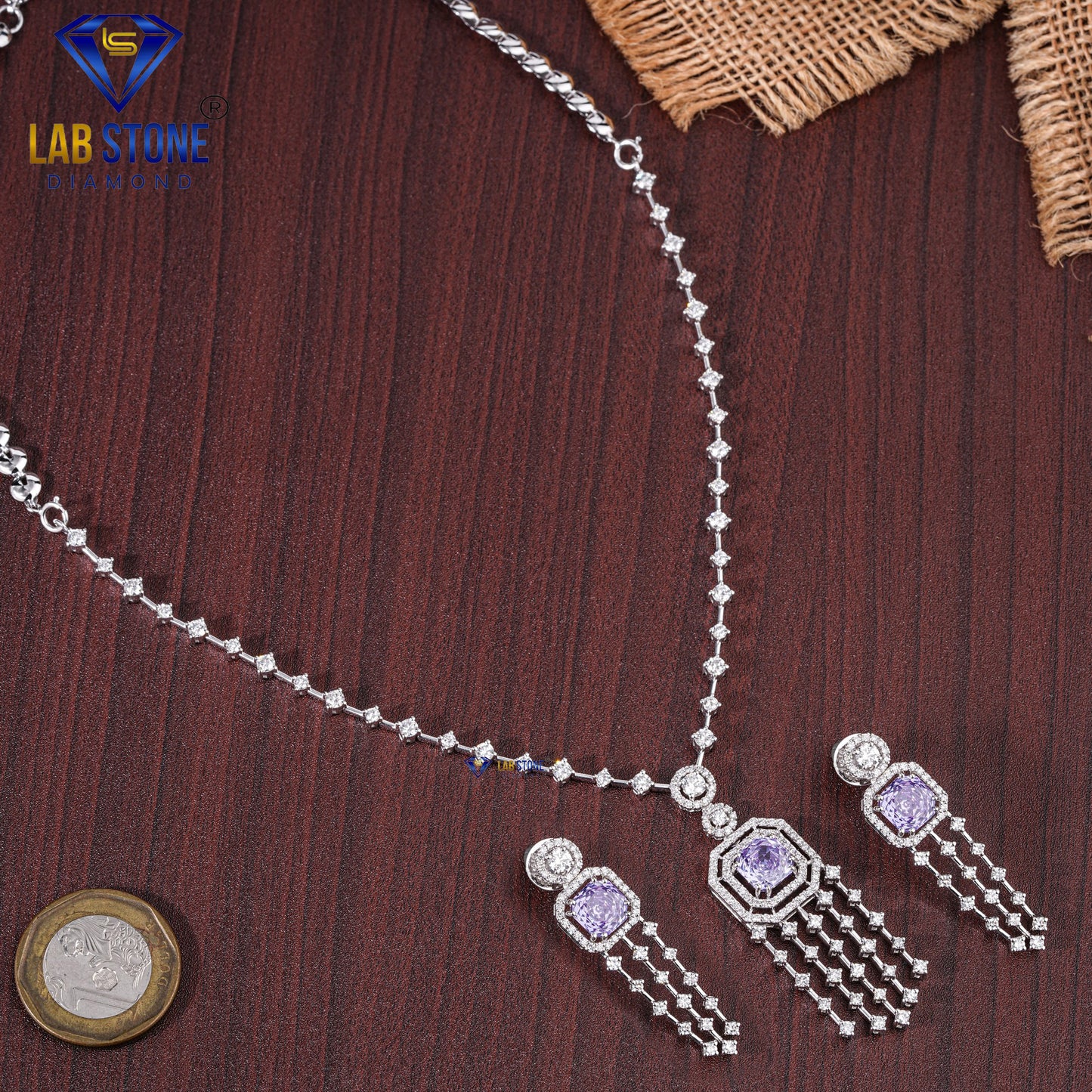 7.513 TDW Round Cut Diamond & Amethyest Gemstone Charm Necklace