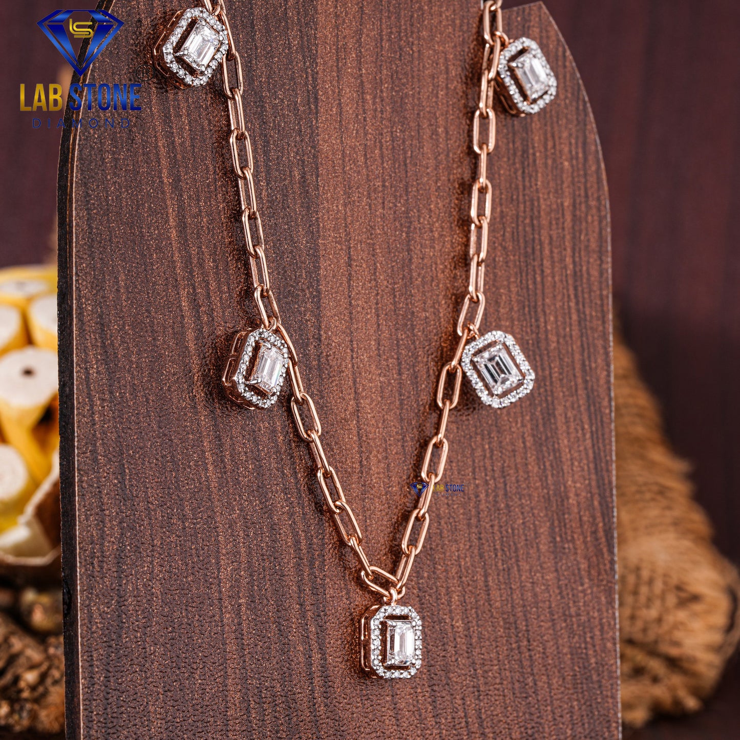 0.92 TDW Emerald & Round Cut Diamond Charm Necklace