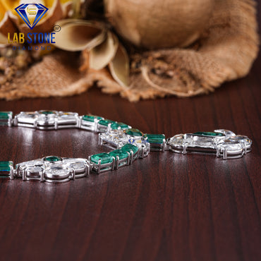 82.45 TDW Custom Cut Diamond & Emerald Gemstone Charm Necklace