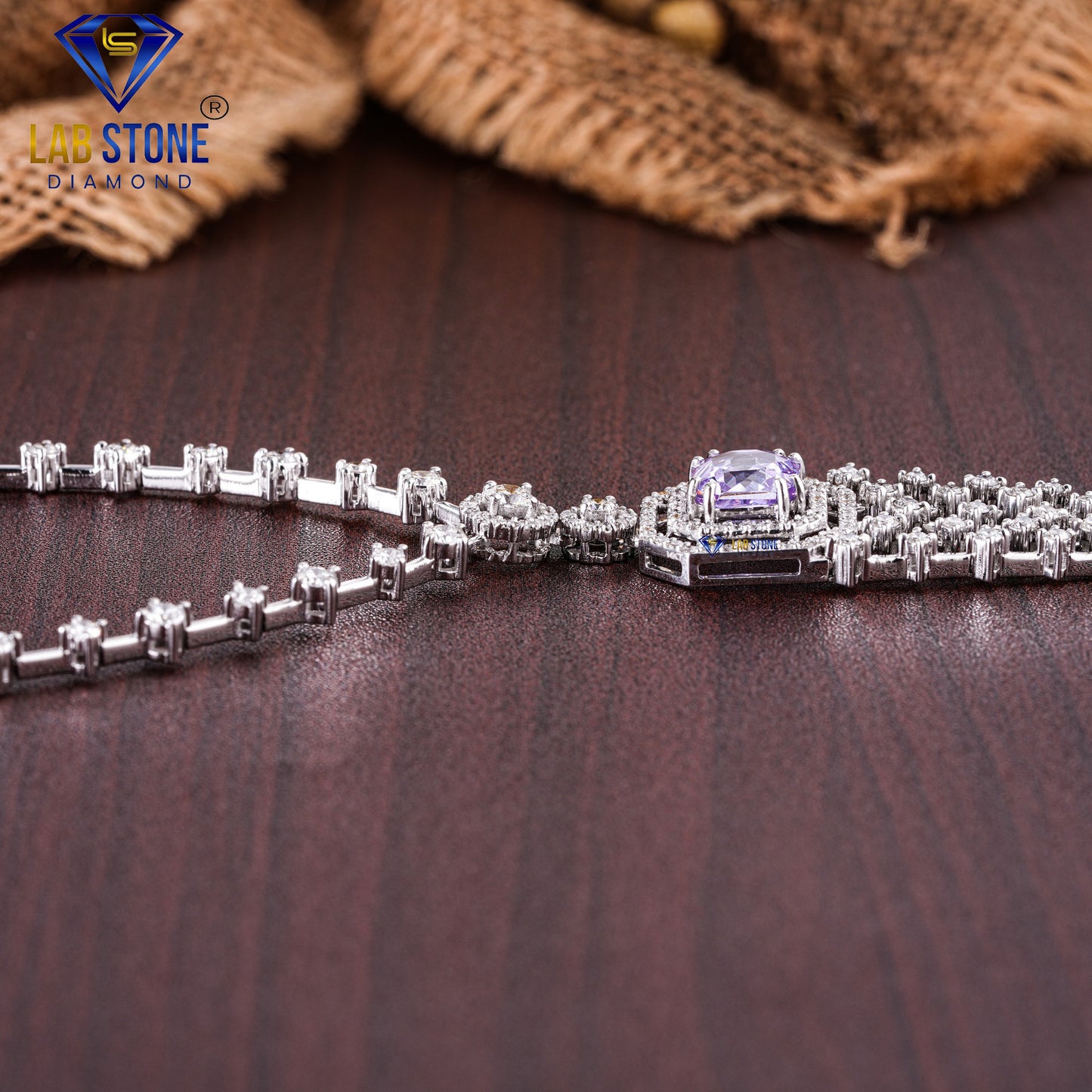 7.513 TDW Round Cut Diamond & Amethyest Gemstone Charm Necklace