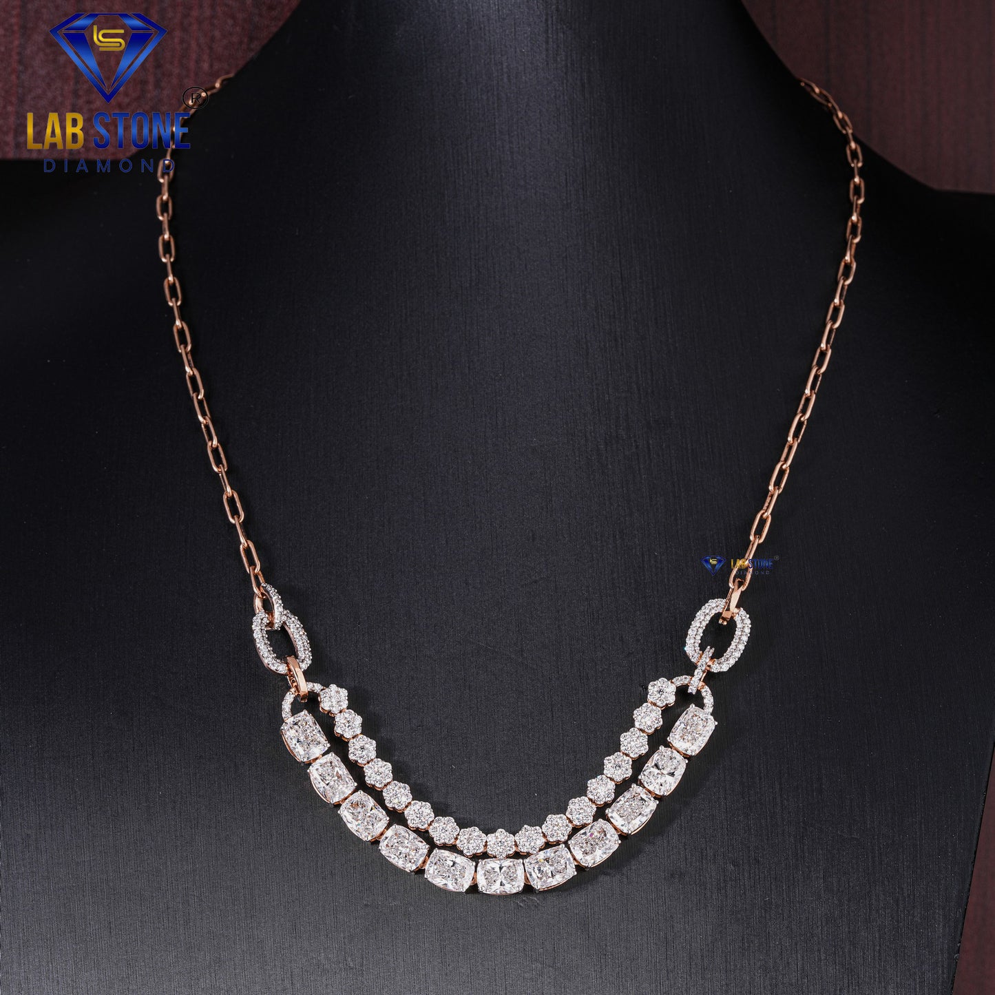 15.115 TDW Cushion & Round Cut Diamond Charm Necklace