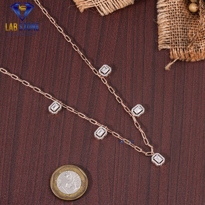 0.92 TDW Emerald & Round Cut Diamond Charm Necklace