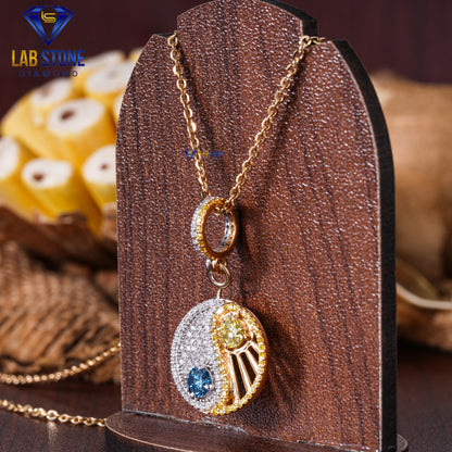 1.19 TDW Yellow & Blue Round Cut & Round Cut Diamond Custom Pendant