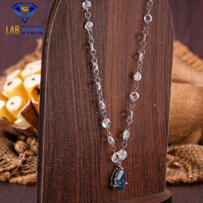 4.90 TDW Fancy Blue Pear & Rose Cut Daimond Women’s Custom Pendant