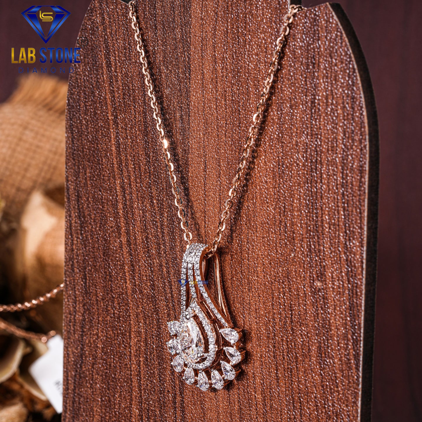 3.07 TDW Pear & Round Cut Diamond Custom Pendant