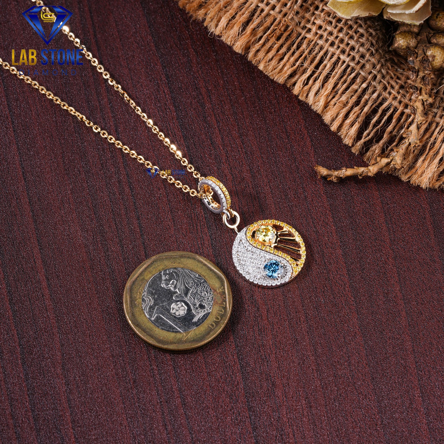 1.19 TDW Yellow & Blue Round Cut & Round Cut Diamond Custom Pendant