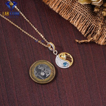 1.19 TDW Yellow & Blue Round Cut & Round Cut Diamond Custom Pendant