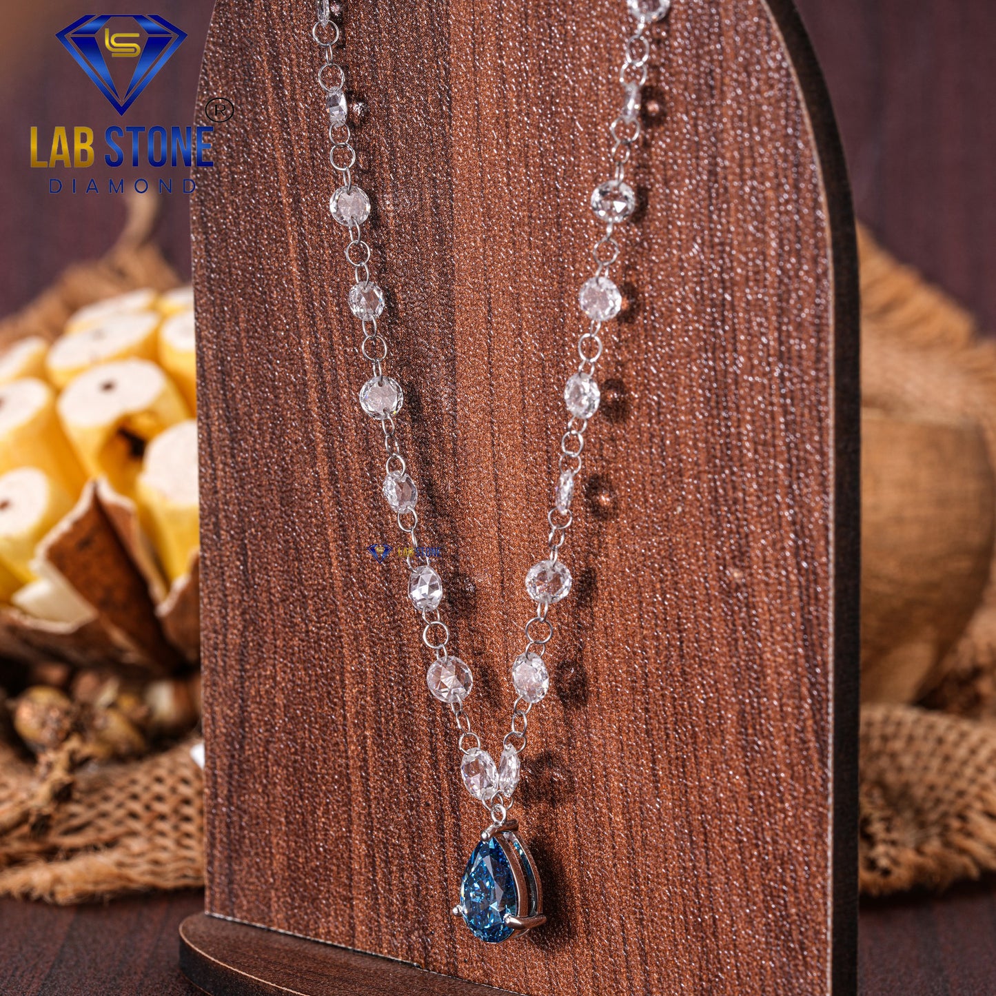 4.90 TDW Fancy Blue Pear & Rose Cut Daimond Women’s Custom Pendant