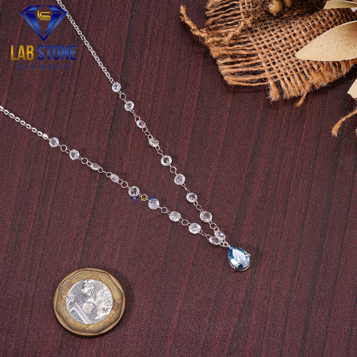 4.90 TDW Fancy Blue Pear & Rose Cut Daimond Women’s Custom Pendant