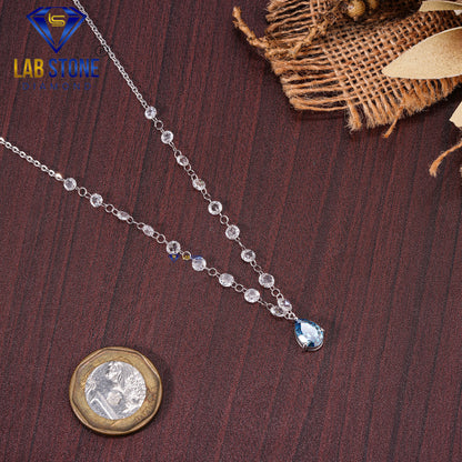 4.90 TDW Fancy Blue Pear & Rose Cut Daimond Women’s Custom Pendant