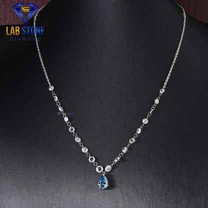 4.90 TDW Fancy Blue Pear & Rose Cut Daimond Women’s Custom Pendant