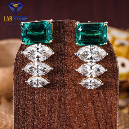 28.08 TDW Emerald Gemstone & Marquise Cut Diamond Drop & Dangle Earring