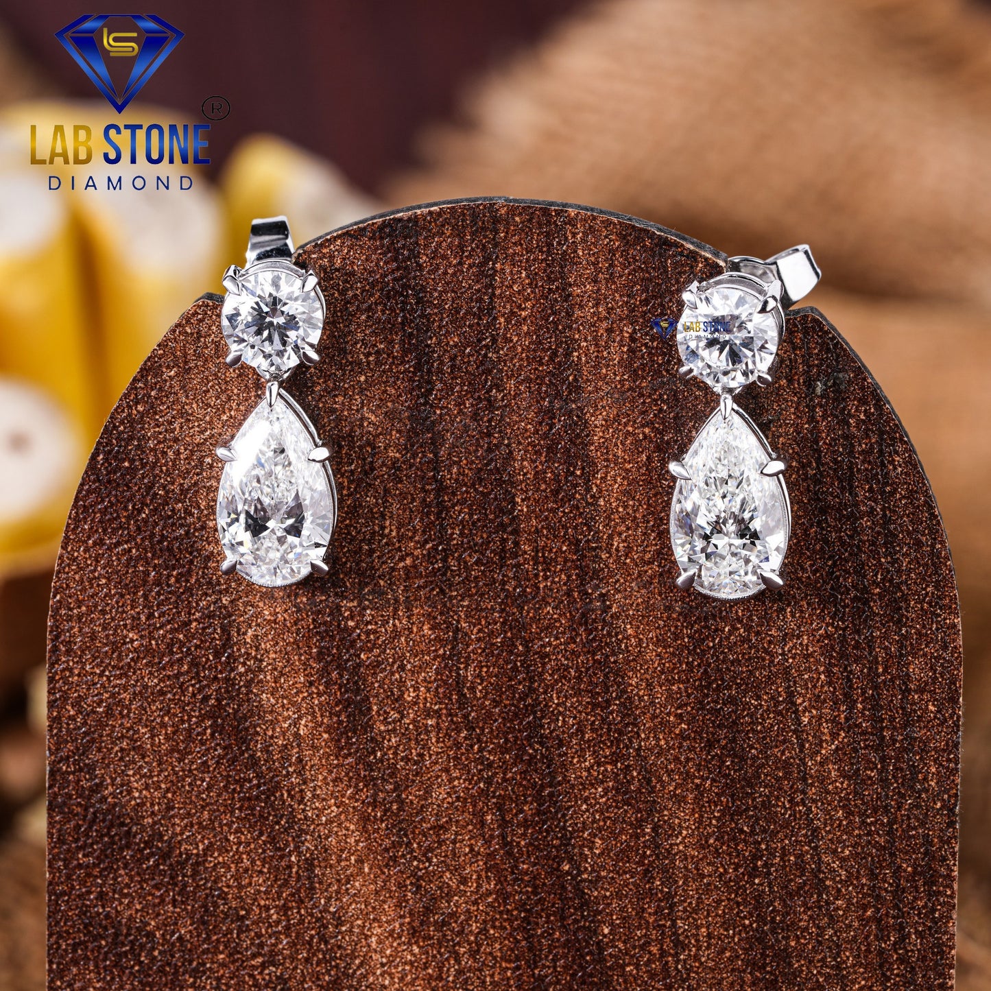 4.22 TDW Pear & Round Cut Diamond Drop & Dangle Earring