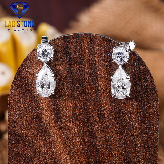4.22 TDW Pear & Round Cut Diamond Drop & Dangle Earring