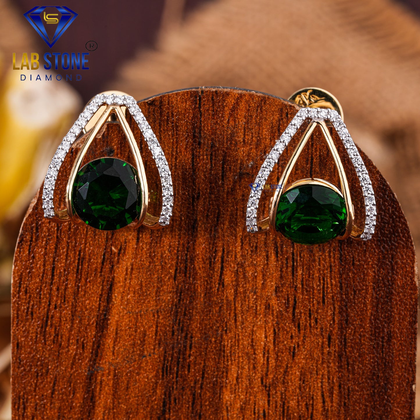 5.36 TDW Emerald & Round Cut Diamond Drop & Dangle Earring