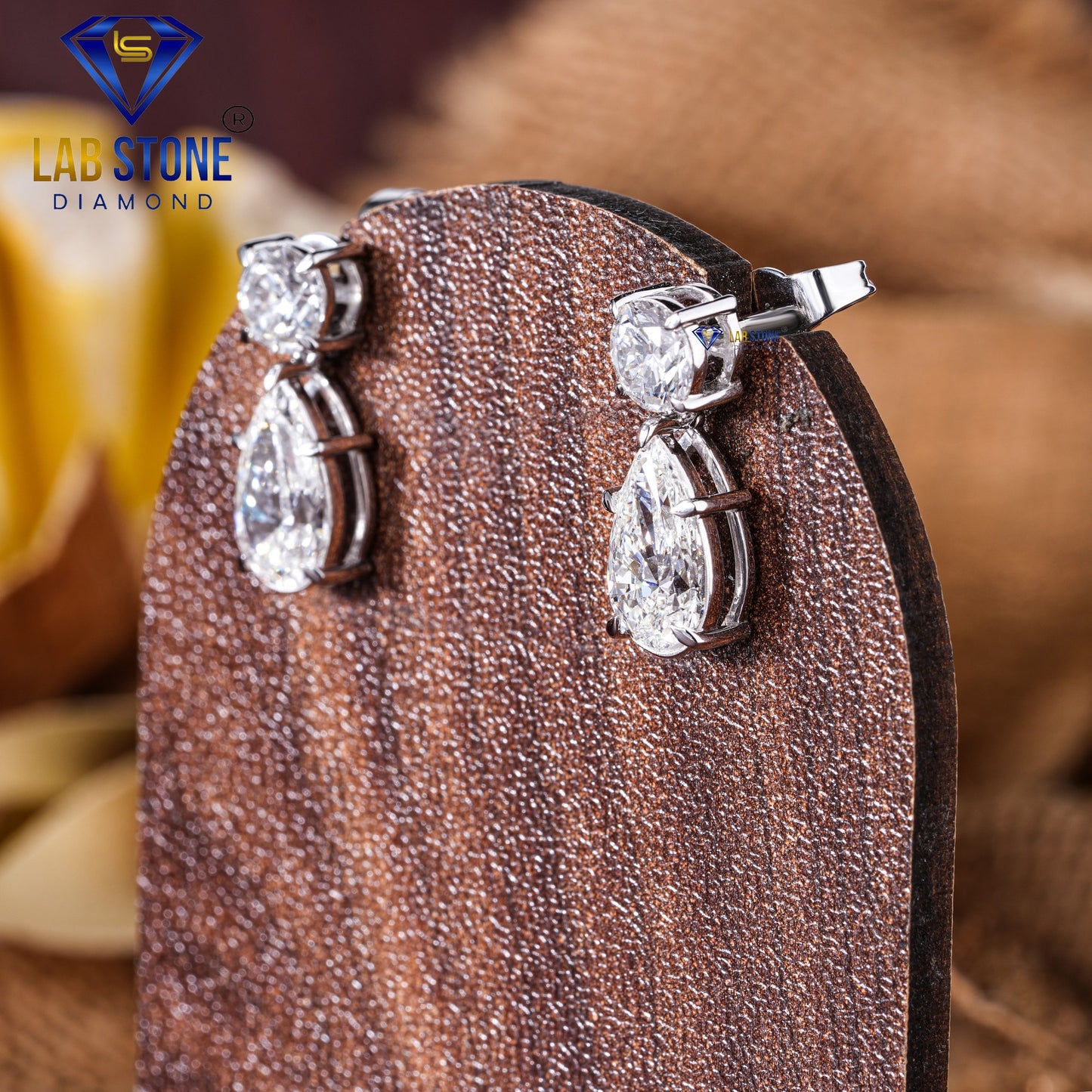 4.22 TDW Pear & Round Cut Diamond Drop & Dangle Earring