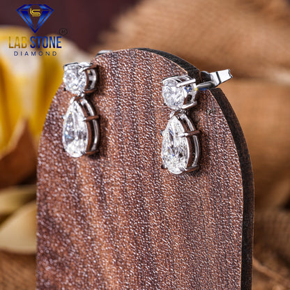 4.22 TDW Pear & Round Cut Diamond Drop & Dangle Earring