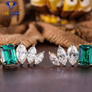 28.08 TDW Emerald Gemstone & Marquise Cut Diamond Drop & Dangle Earring