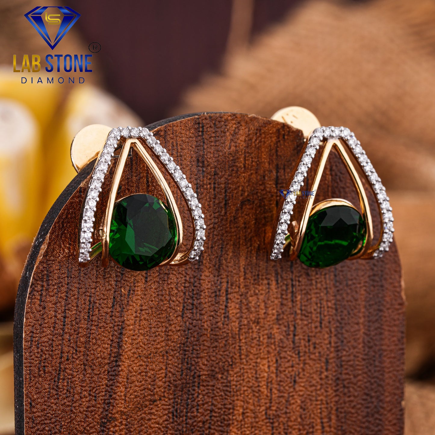 5.36 TDW Emerald & Round Cut Diamond Drop & Dangle Earring
