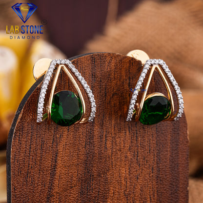 5.36 TDW Emerald & Round Cut Diamond Drop & Dangle Earring