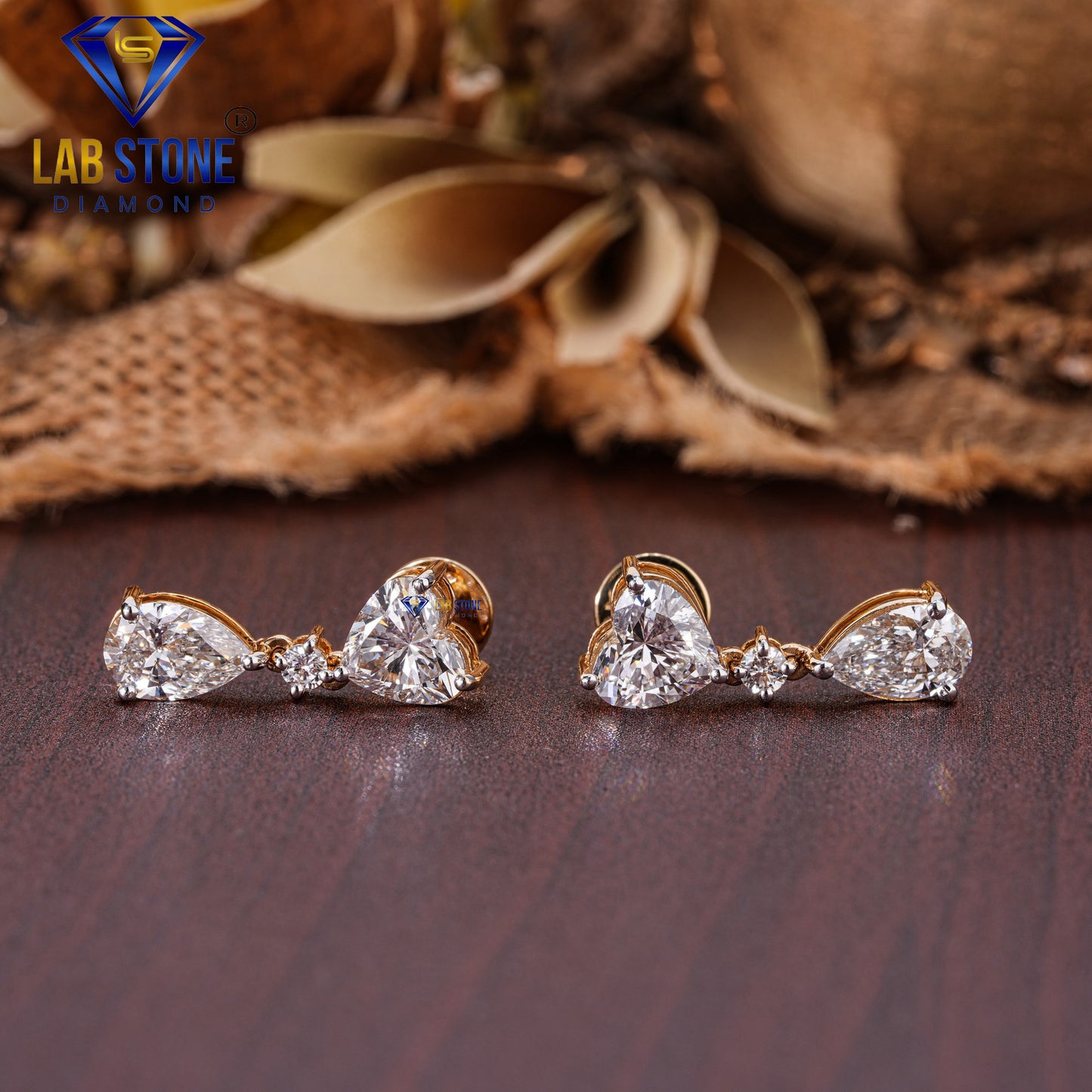 5.23 TDW Heart, Pear & Round Cut Diamond Drop & Dangle Earring