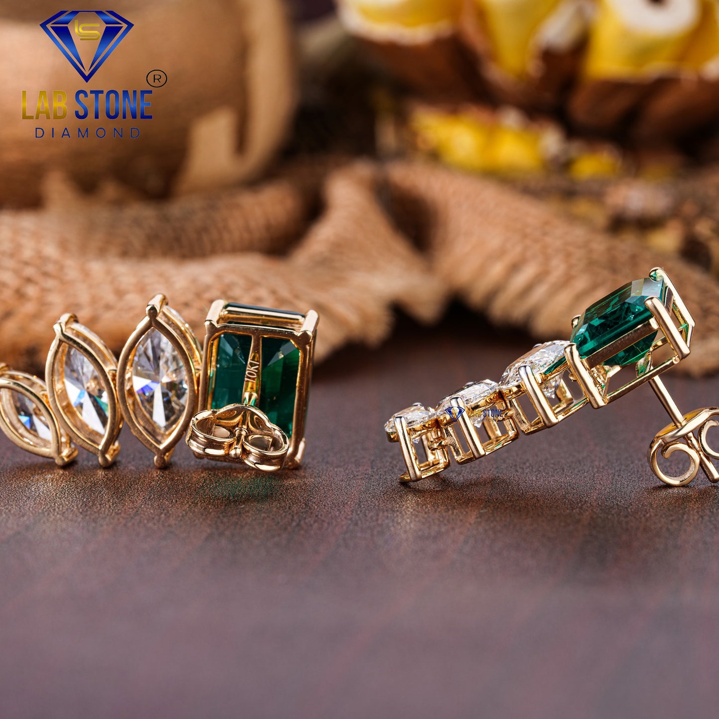 28.08 TDW Emerald Gemstone & Marquise Cut Diamond Drop & Dangle Earring