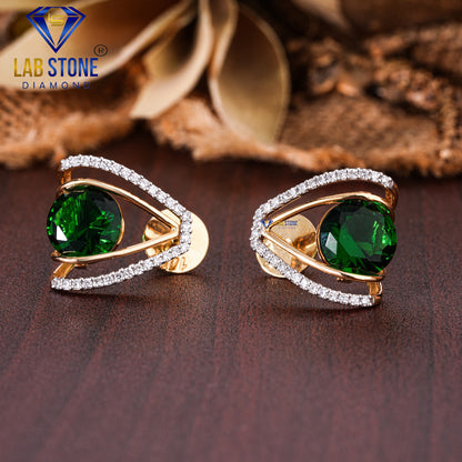 5.36 TDW Emerald & Round Cut Diamond Drop & Dangle Earring