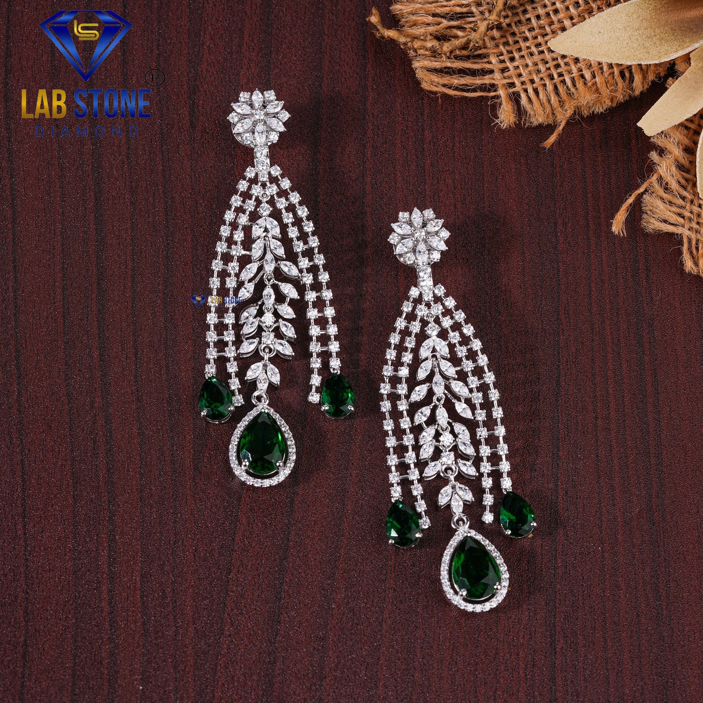 17.97 TDW Emerald , Marquise & Round Cut Diamond Drop & Dangle Earring
