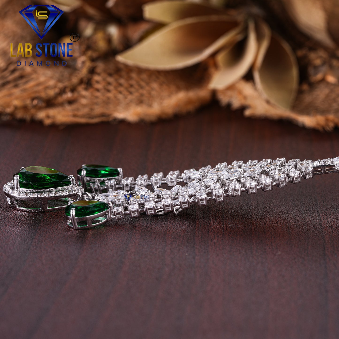 17.97 TDW Emerald , Marquise & Round Cut Diamond Drop & Dangle Earring